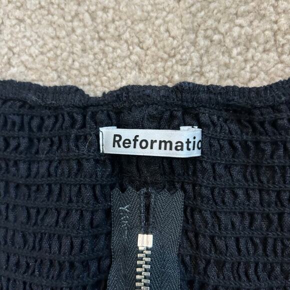 Reformation Yucca Black Linen Cropped Top Smocked Back Puff Sleeve Size 0 - Picture 4 of 5